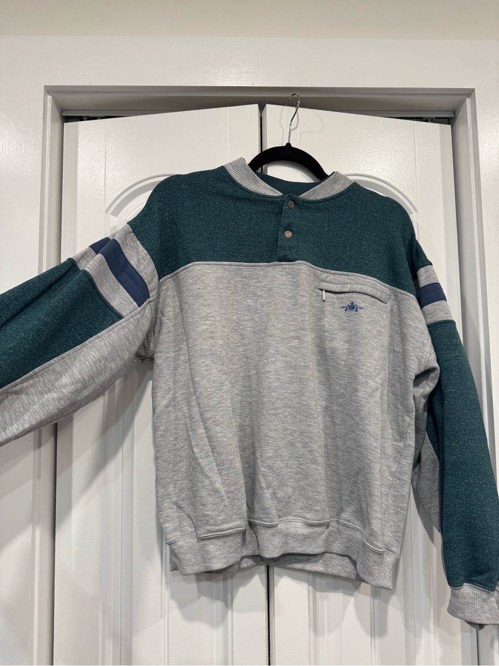 Unisex Two-Tone Grey and Dark Green Crewneck Pullover